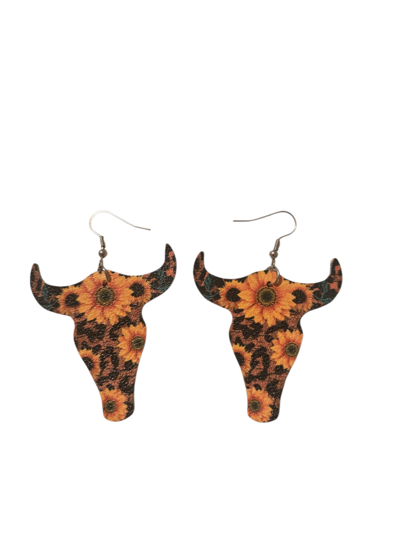 Leopard Sunflower Skull Dangle Earrings